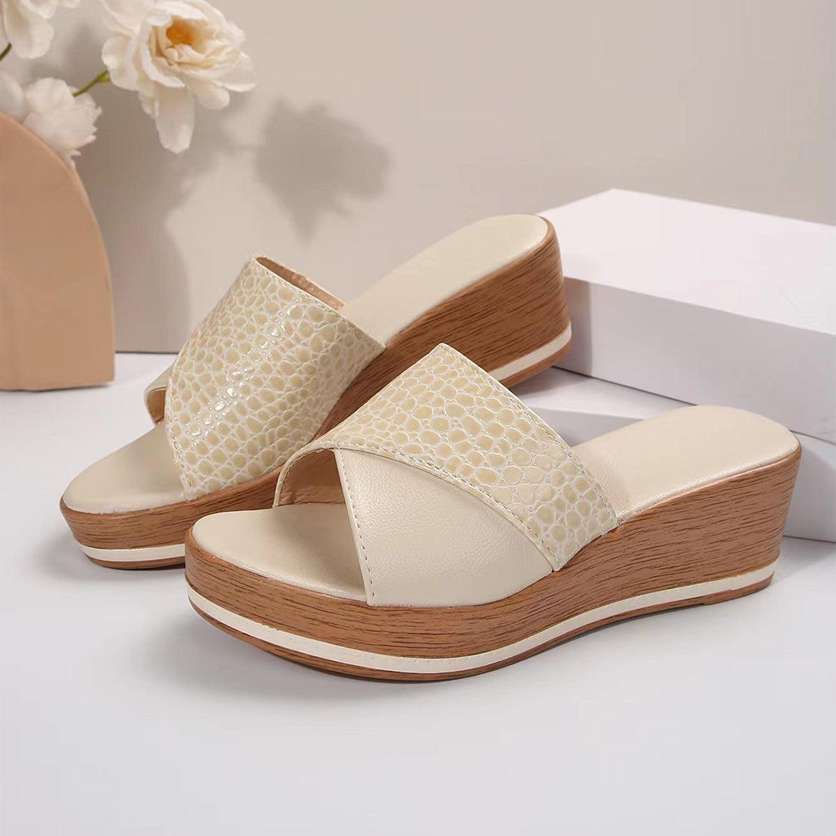 Fashion Snake-texture Wedges Sandals Summer Casual Peep-toe Thick Sole Heightening Slippers Outdoor Slides Shoes Women - fadidesign