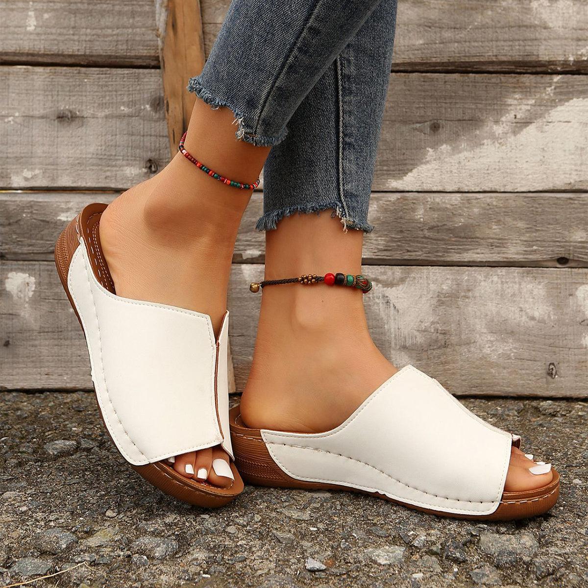 Fashion Solid Wedges Sandals Summer Casual Peep-toe Slippers Outdoor Thick Sole Heightening Slides Shoes Women - fadidesign