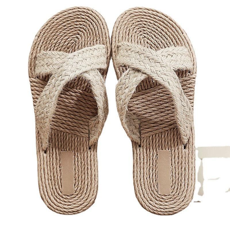 Fashion Straw Woven Flat Heel Women Slippers - fadidesign