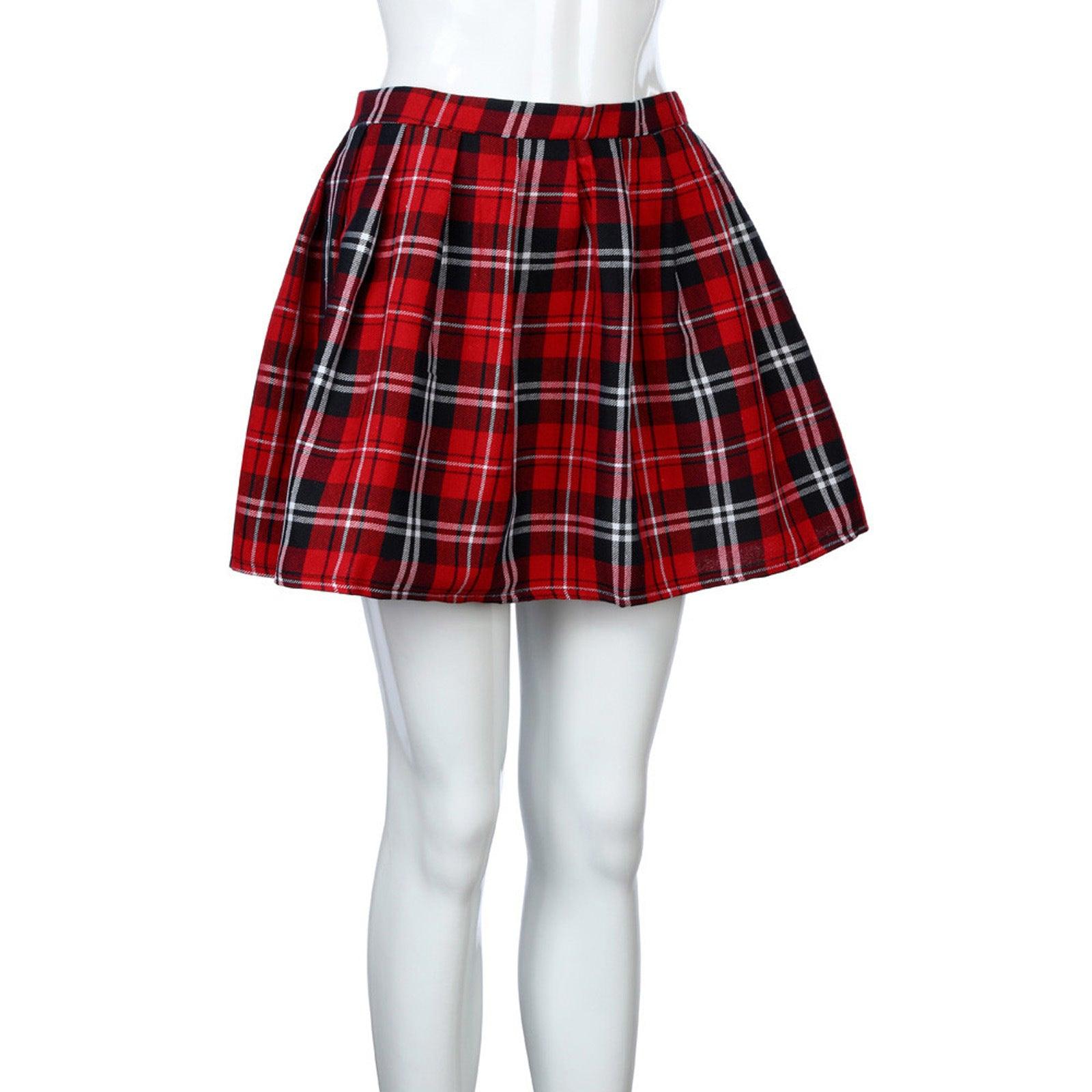 Fashion Women's Plaid Mid-waist Pleated Skirt - fadidesign