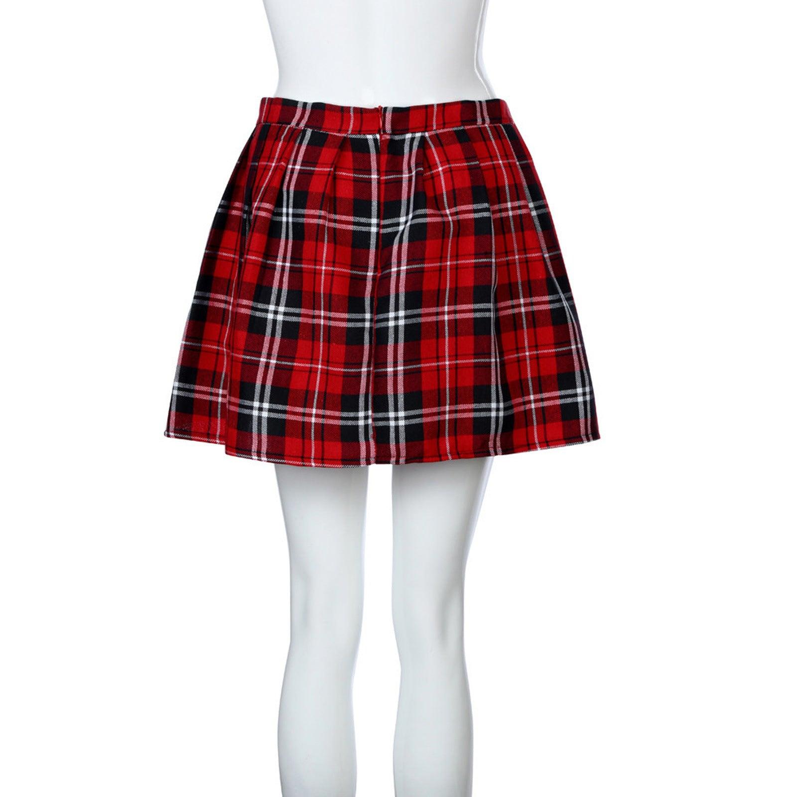 Fashion Women's Plaid Mid-waist Pleated Skirt - fadidesign