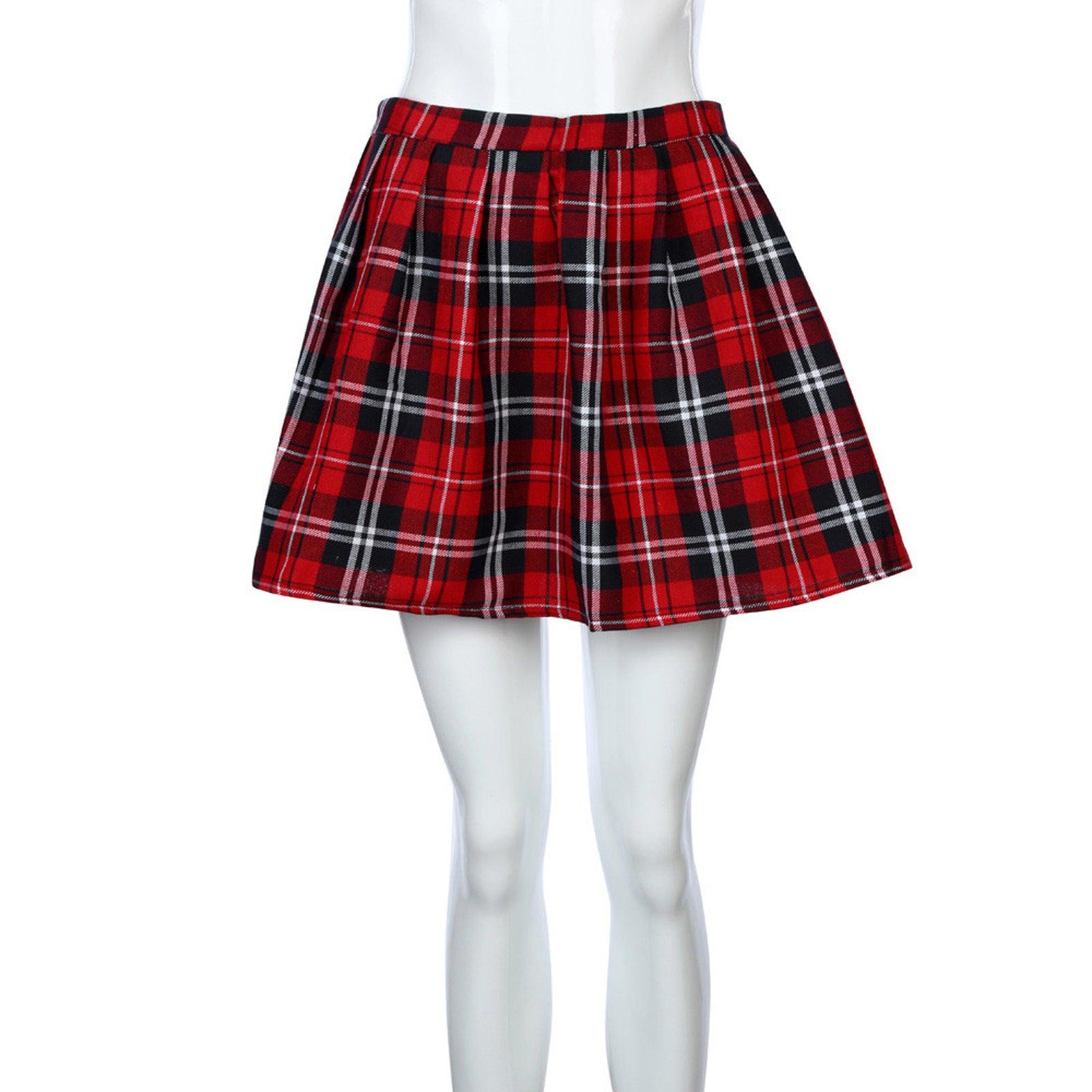 Fashion Women's Plaid Mid-waist Pleated Skirt - fadidesign