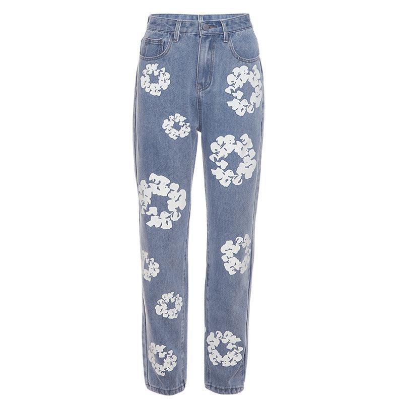 Fashionable Printed High Waist Straight Jeans For Women - fadidesign