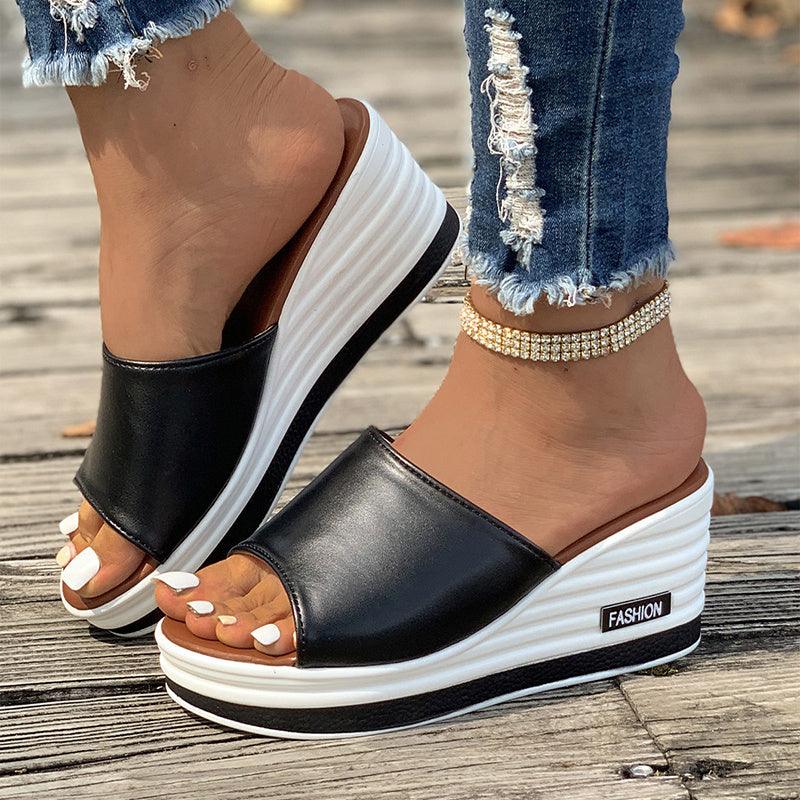 Fish Mouth Wedges Sandals Summer Fashion Hollow Design High Heels Slides Slippers Casual Beach Shoes For Women - fadidesign