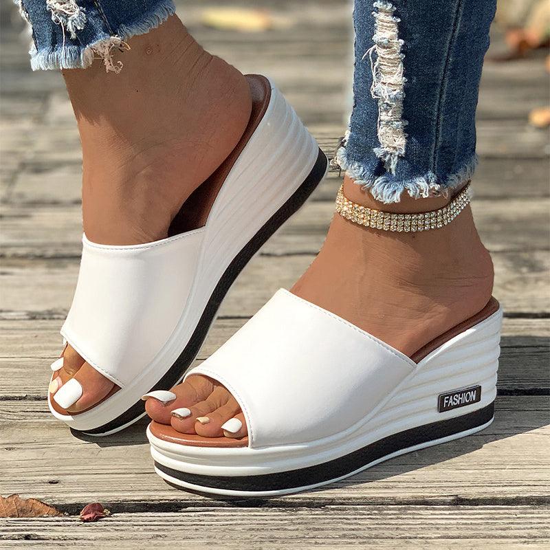 Fish Mouth Wedges Sandals Summer Fashion Hollow Design High Heels Slides Slippers Casual Beach Shoes For Women - fadidesign