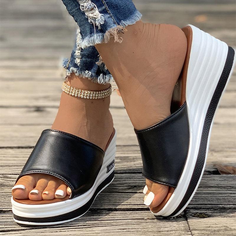 Fish Mouth Wedges Sandals Summer Fashion Hollow Design High Heels Slides Slippers Casual Beach Shoes For Women - fadidesign