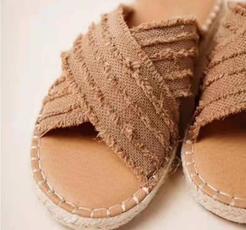 Flat Toe Tassel Plus Size Sandals Women One Word Flat Cross Slippers Women - fadidesign