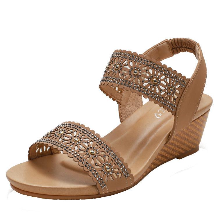 Flower Hollow Out Sandals With Rhinestones Wedges Shoes Women - fadidesign