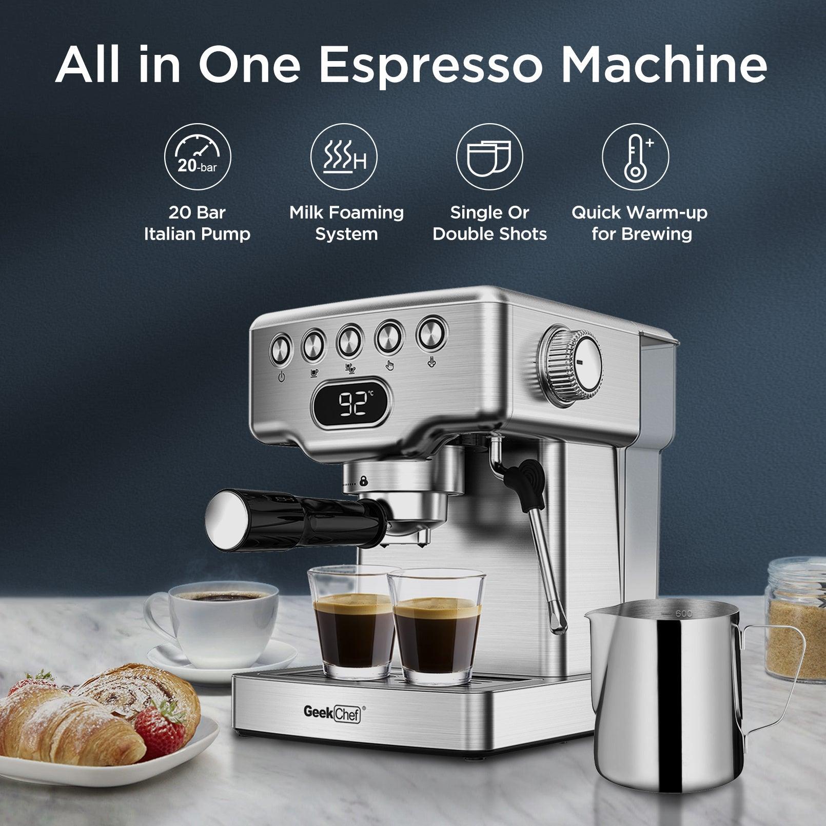 Geek Chef Espresso Machine, 20 Bar Espresso Machine With Milk Frother For Latte, Cappuccino, Macchiato, For Home Espresso Maker, 1.8L Water Tank, Stainless Steel, Ban On Amazon - fadidesign