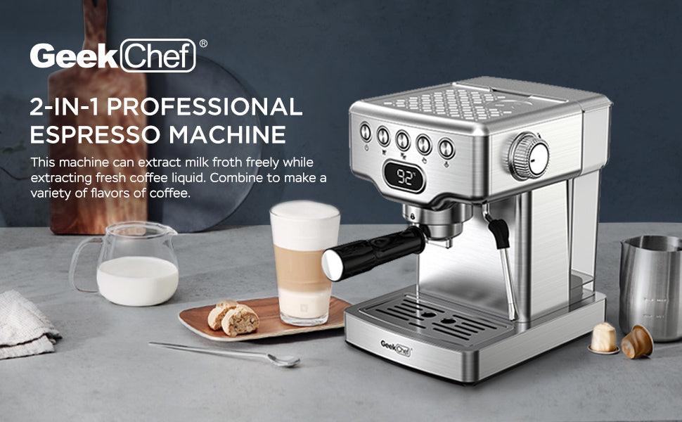 Geek Chef Espresso Machine, 20 Bar Espresso Machine With Milk Frother For Latte, Cappuccino, Macchiato, For Home Espresso Maker, 1.8L Water Tank, Stainless Steel, Ban On Amazon - fadidesign