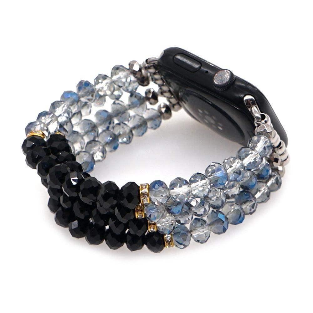 Gold Plated Gallstone Spacer Steel Blue Black Crystal Strap - fadidesign