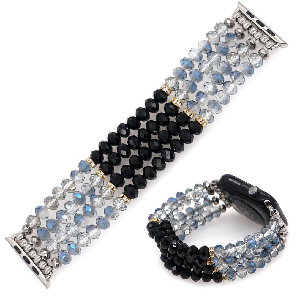 Gold Plated Gallstone Spacer Steel Blue Black Crystal Strap - fadidesign