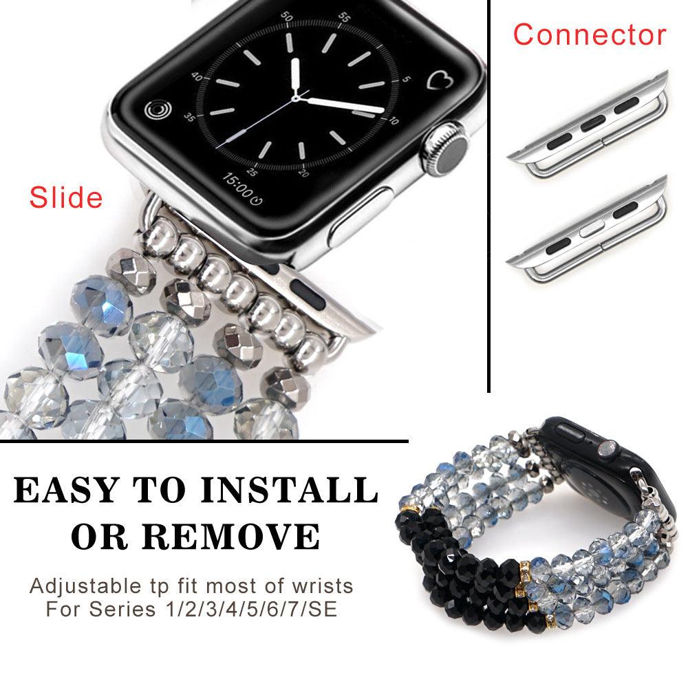 Gold Plated Gallstone Spacer Steel Blue Black Crystal Strap - fadidesign