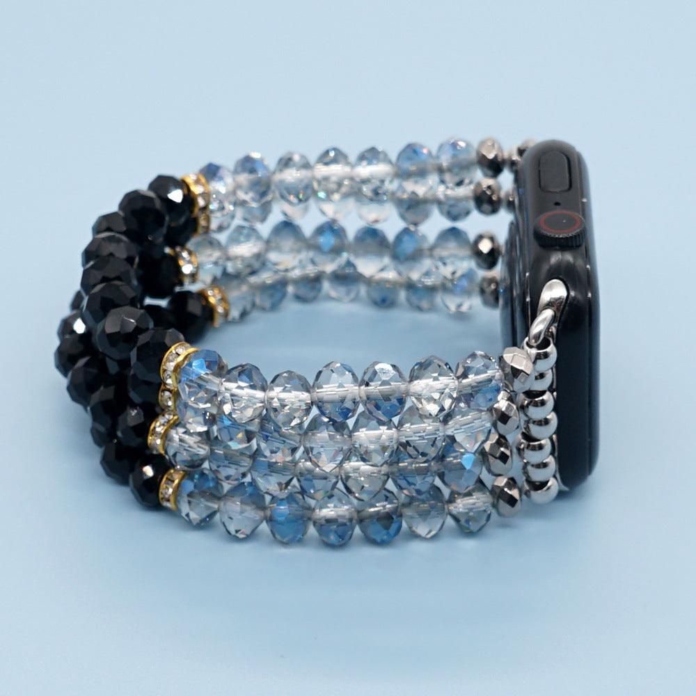 Gold Plated Gallstone Spacer Steel Blue Black Crystal Strap - fadidesign