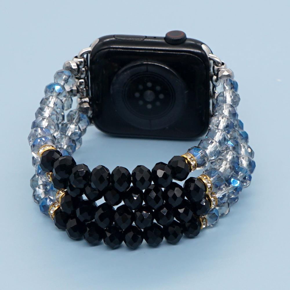 Gold Plated Gallstone Spacer Steel Blue Black Crystal Strap - fadidesign