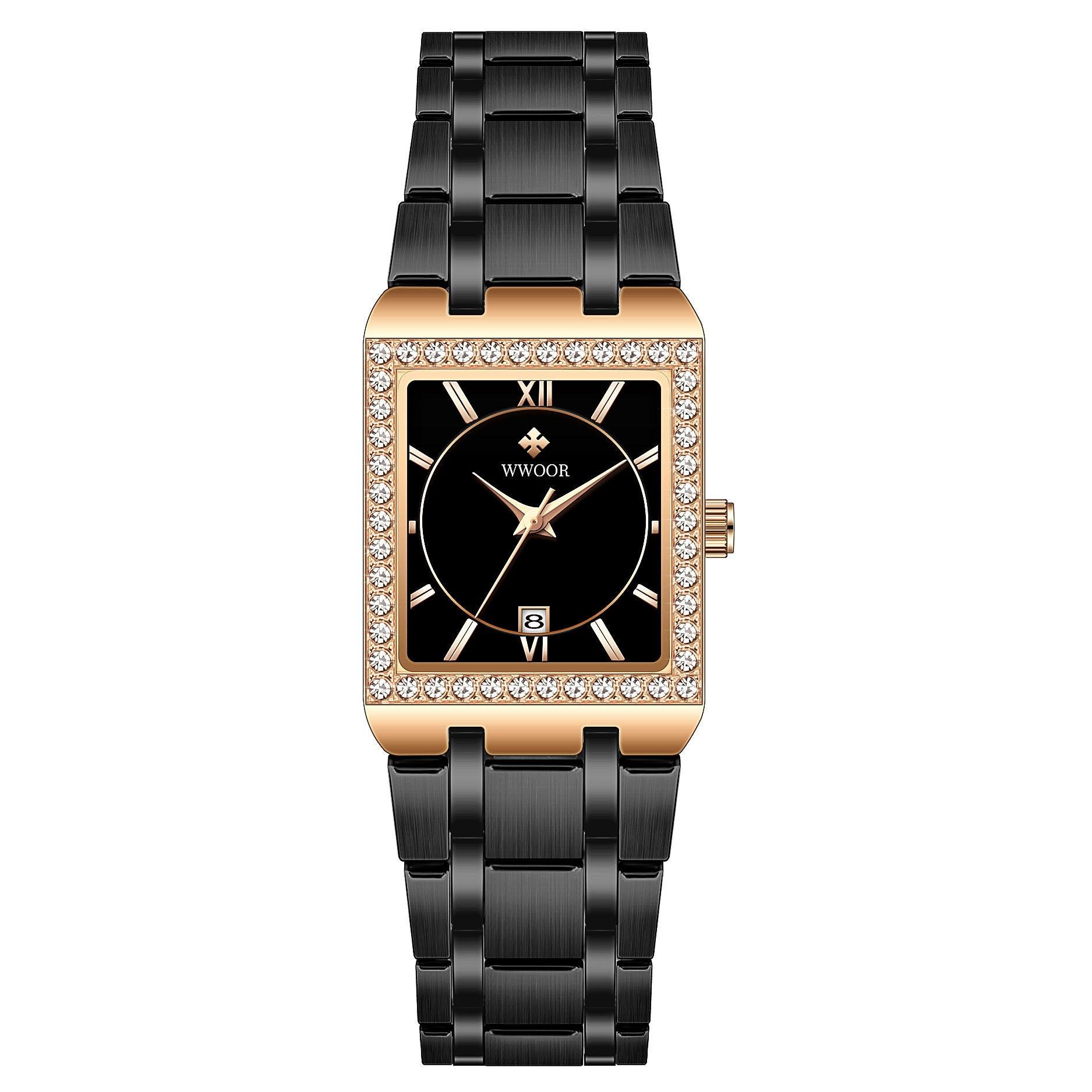 Grip Love Belt Diamond Waterproof Square Steel Band Quartz Women's Watch - fadidesign