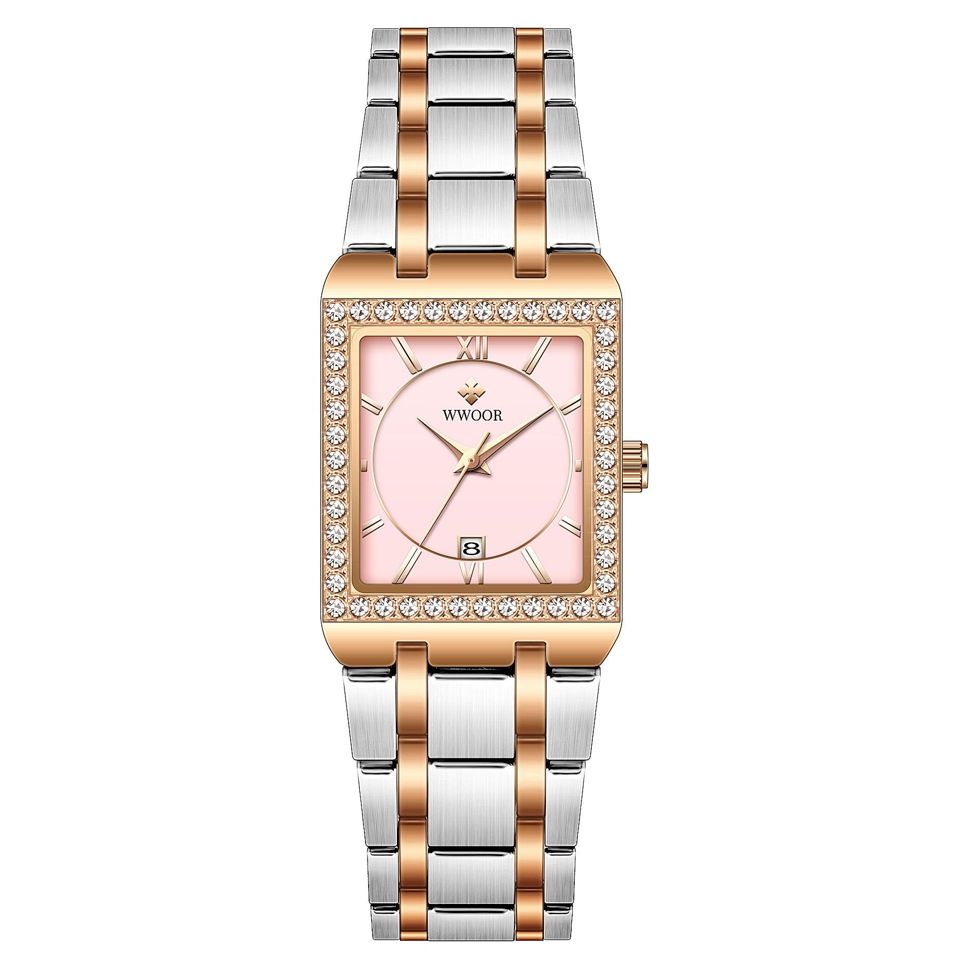 Grip Love Belt Diamond Waterproof Square Steel Band Quartz Women's Watch - fadidesign