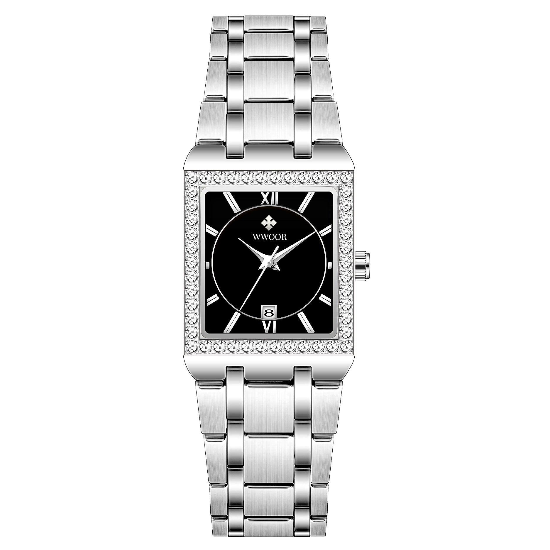 Grip Love Belt Diamond Waterproof Square Steel Band Quartz Women's Watch - fadidesign