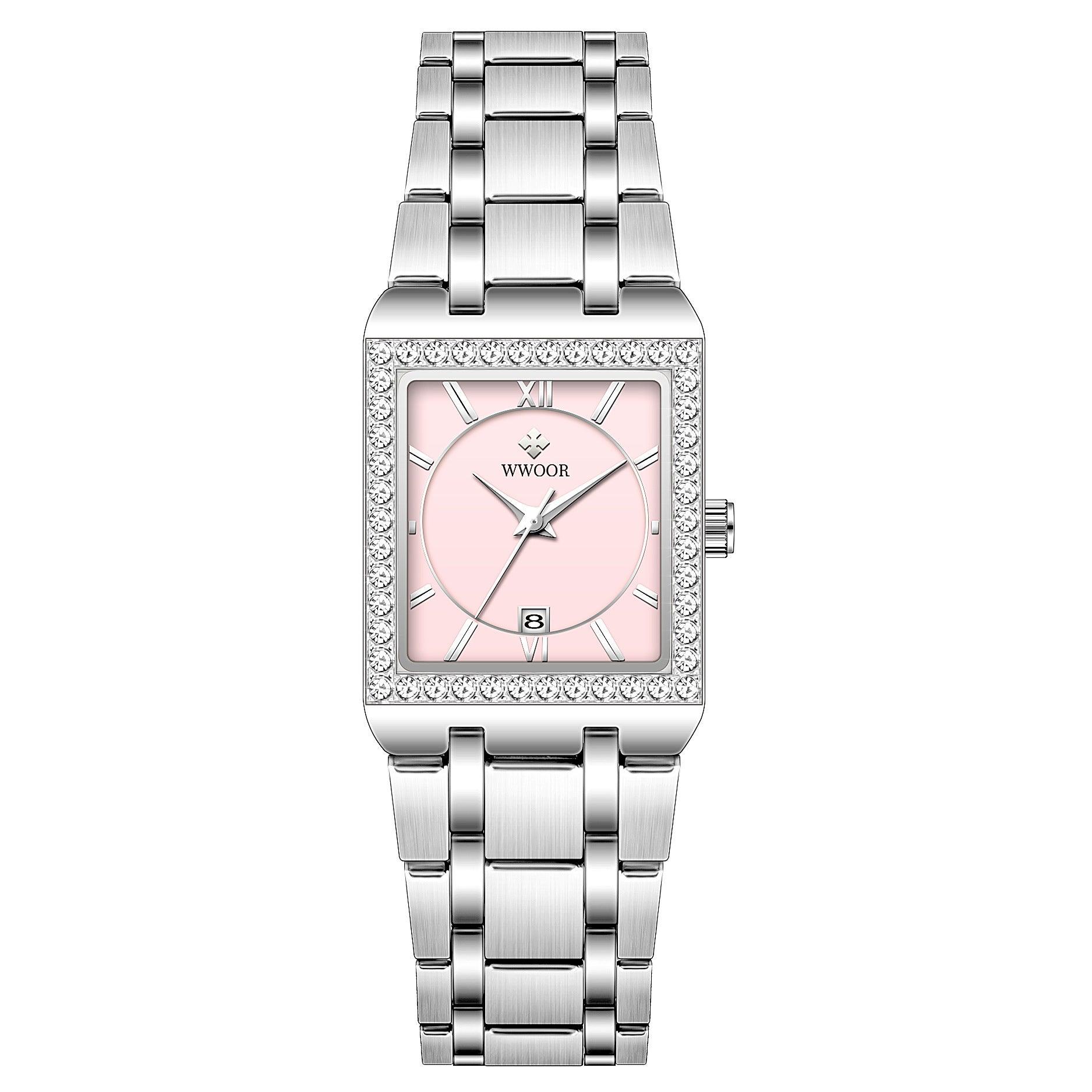 Grip Love Belt Diamond Waterproof Square Steel Band Quartz Women's Watch - fadidesign