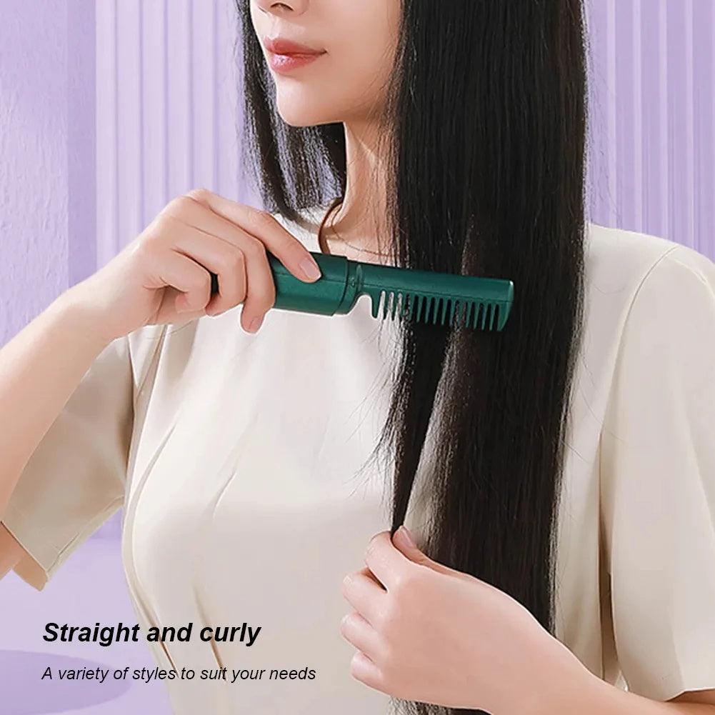 Professional Wireless Hair Straightener Curler Comb Fast Heating Negative Ion Straightening Curling Brush Hair Styling Tools - fadidesign