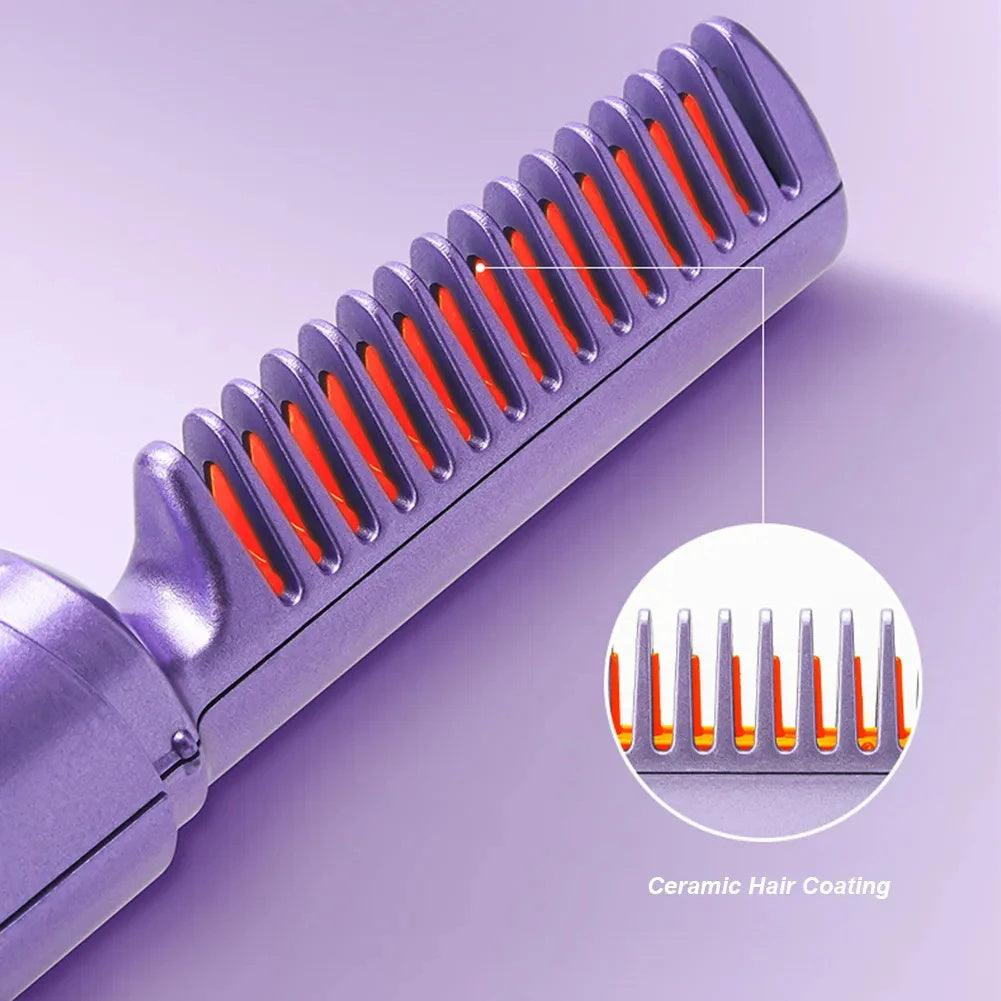 Professional Wireless Hair Straightener Curler Comb Fast Heating Negative Ion Straightening Curling Brush Hair Styling Tools - fadidesign