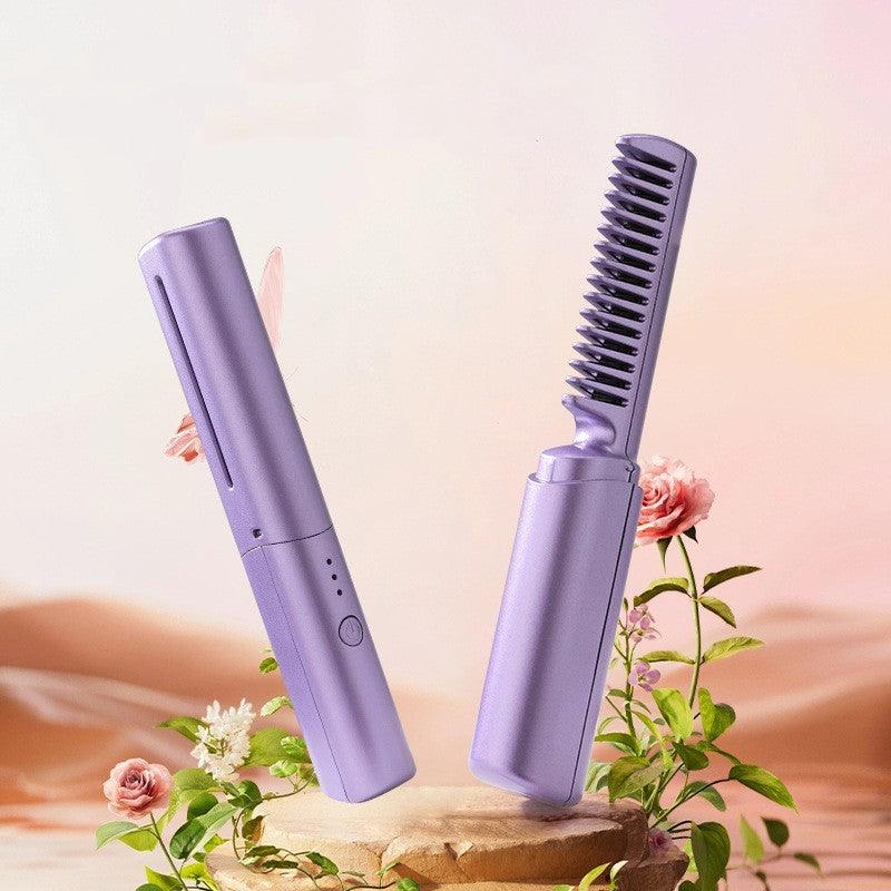 Professional Wireless Hair Straightener Curler Comb Fast Heating Negative Ion Straightening Curling Brush Hair Styling Tools - fadidesign