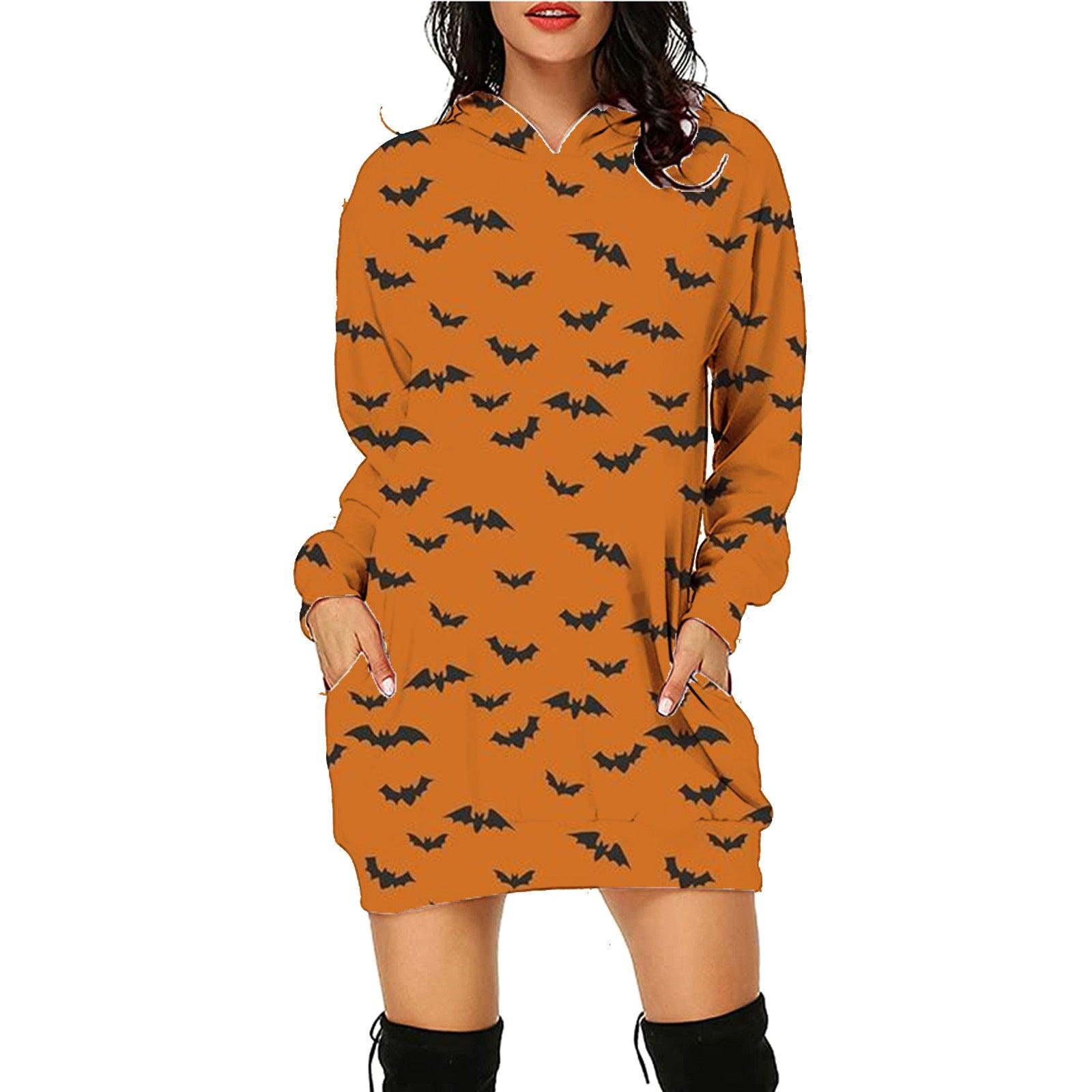 Halloween Print Long Hoodie With Pockets Sweater Long Sleeve Clothes Women - fadidesign