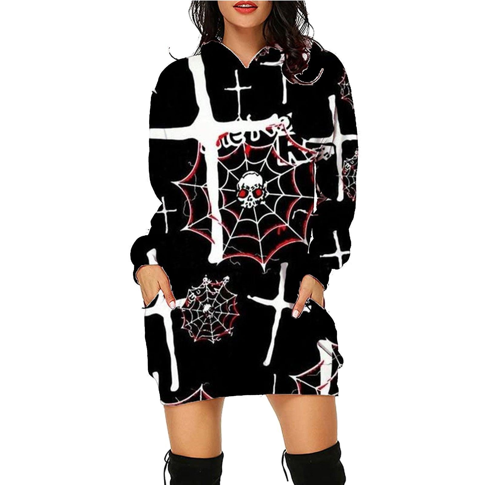 Halloween Print Long Hoodie With Pockets Sweater Long Sleeve Clothes Women - fadidesign