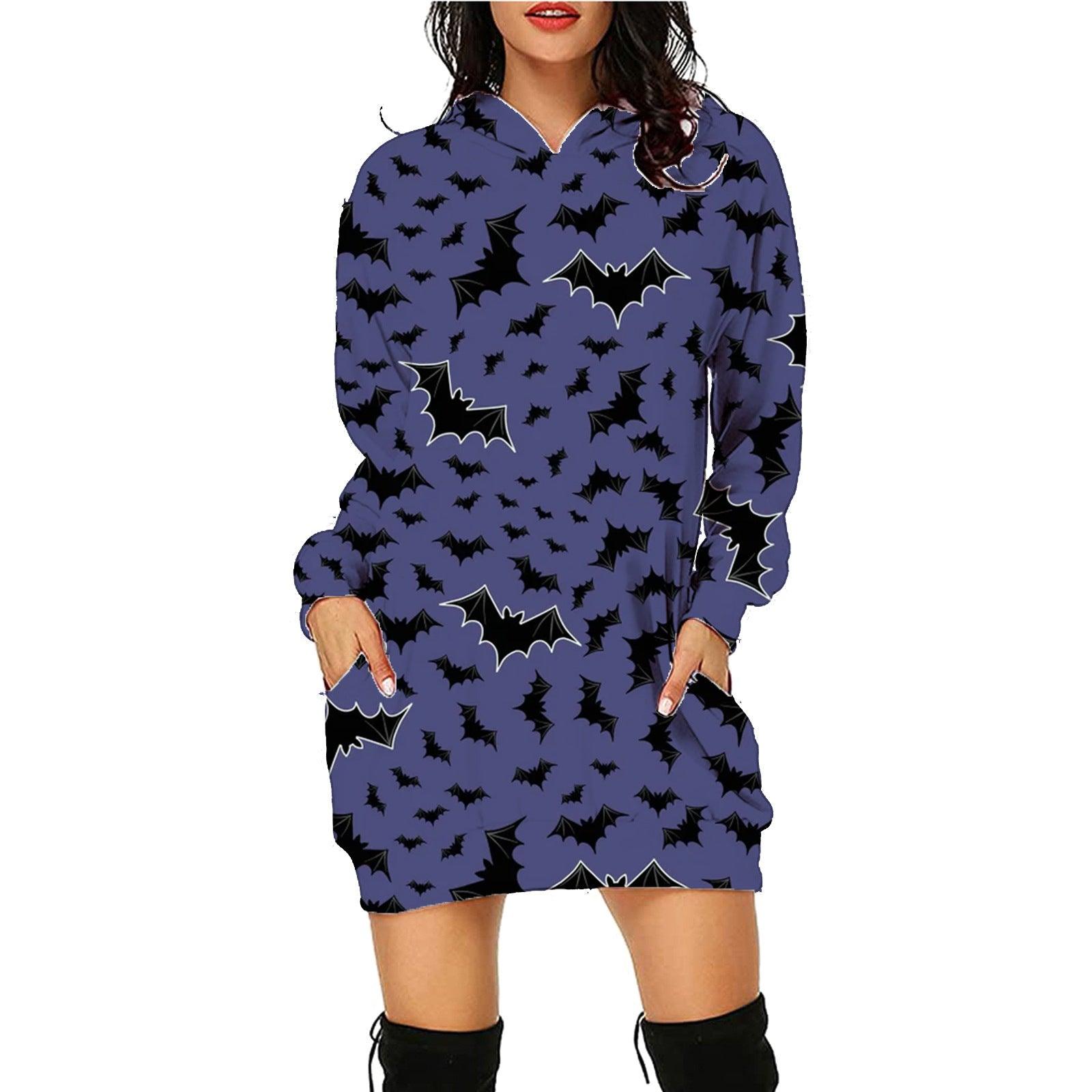 Halloween Print Long Hoodie With Pockets Sweater Long Sleeve Clothes Women - fadidesign