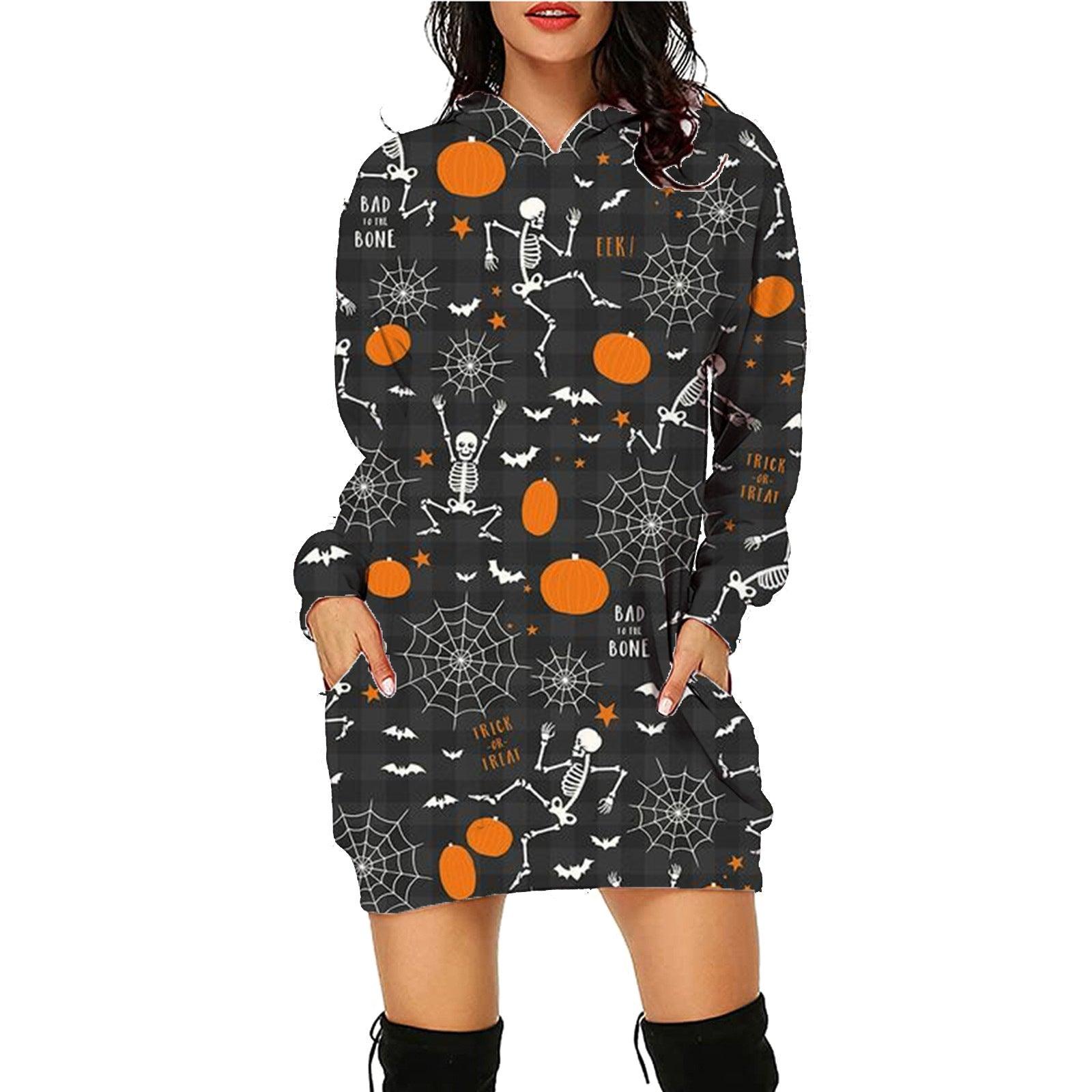 Halloween Print Long Hoodie With Pockets Sweater Long Sleeve Clothes Women - fadidesign