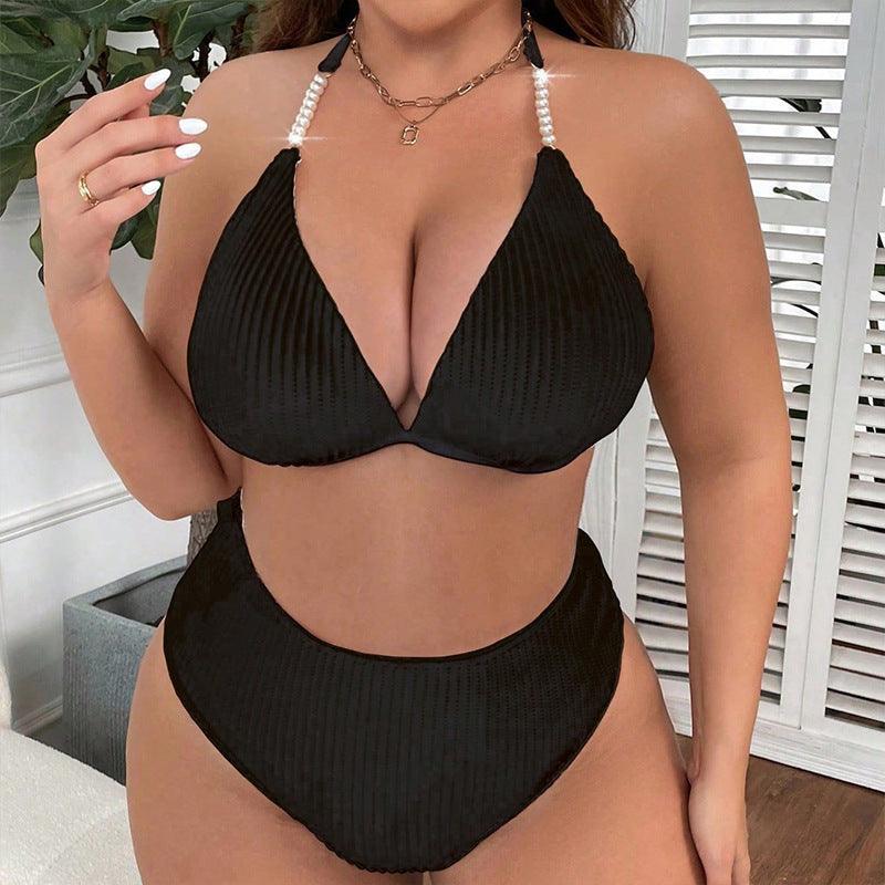 Halterneck With Suspenders Plus Size Swimming Beachwear Women's - fadidesign