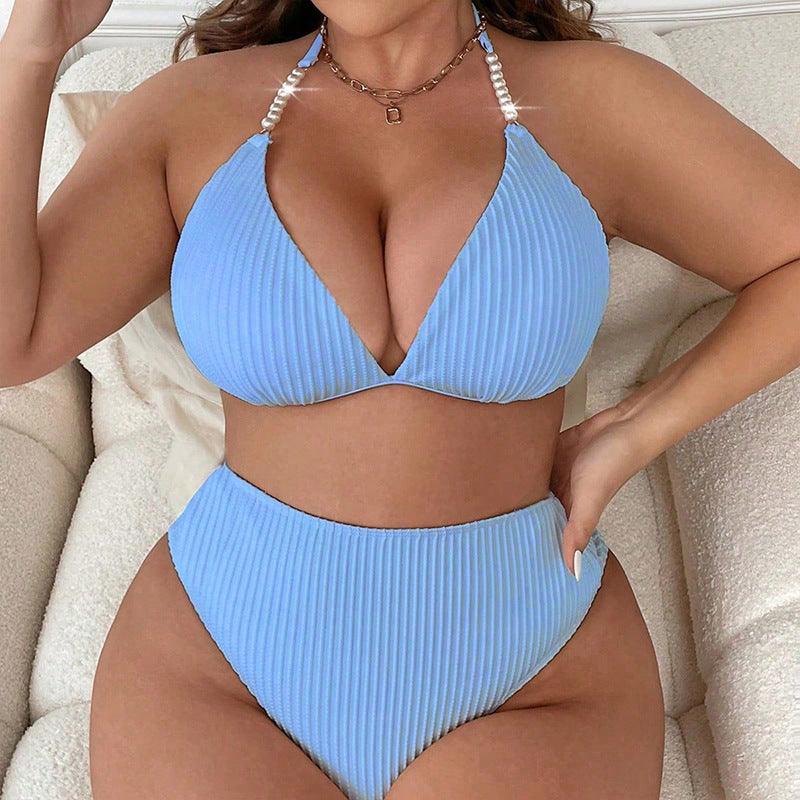 Halterneck With Suspenders Plus Size Swimming Beachwear Women's - fadidesign