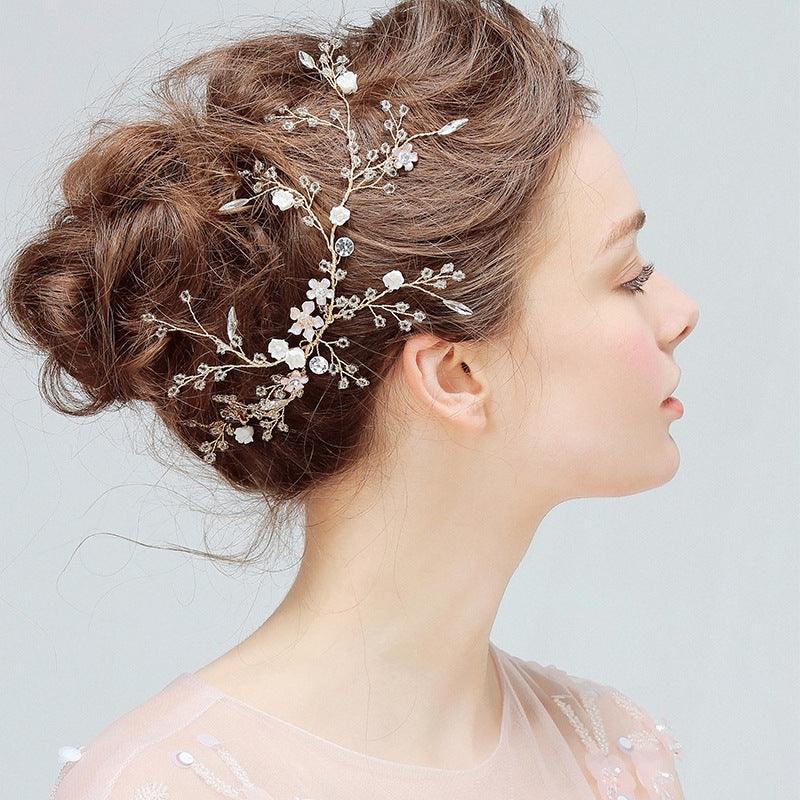 YJ612 bride hair headdress flower crystal beads handmade headwear hairpin wedding wedding accessories accessories side clamp - fadidesign