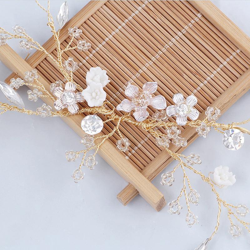 YJ612 bride hair headdress flower crystal beads handmade headwear hairpin wedding wedding accessories accessories side clamp - fadidesign