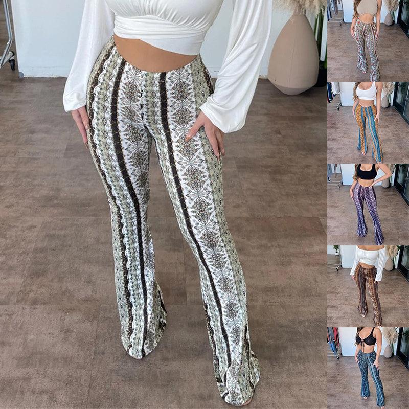 High Elastic Tight Pants Slim Sexy Print Trousers Womens Clothing - fadidesign