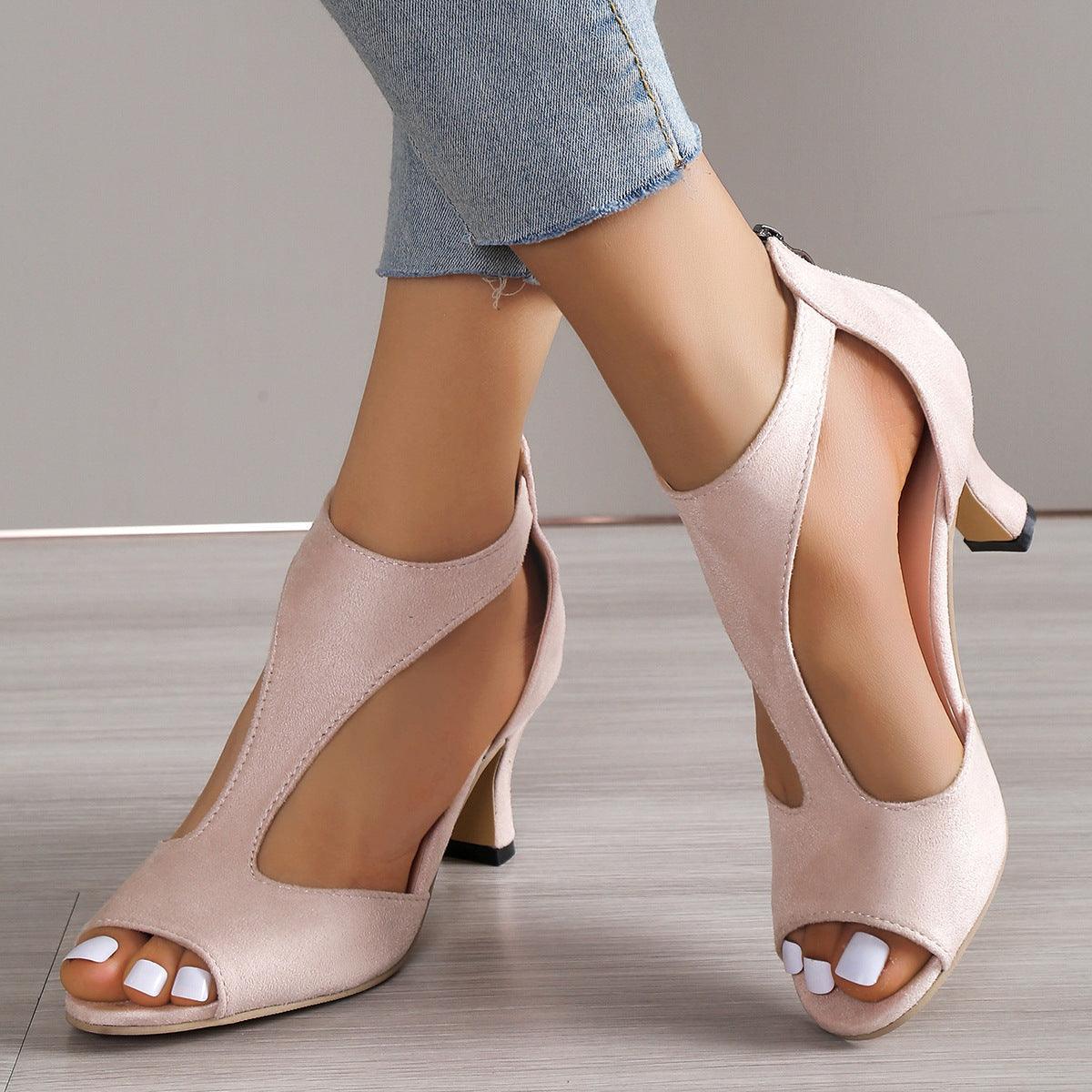 High Heel Peep Toe Sandals Women Back Zipper Outdoor Summer Shoes - fadidesign