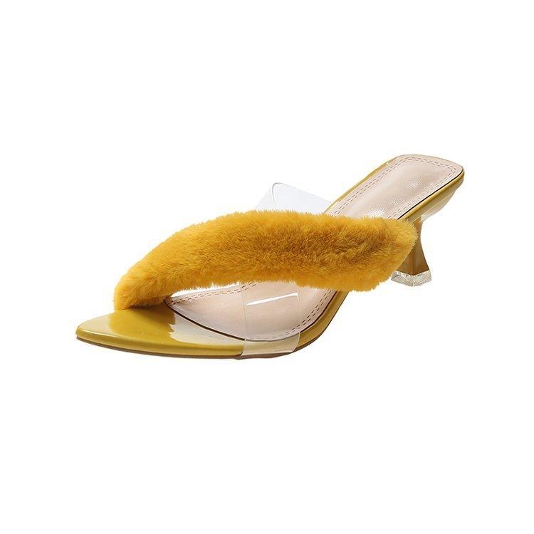 High-heeled Slippers Women New Plush PVC Cross-strap Outer Wear - fadidesign