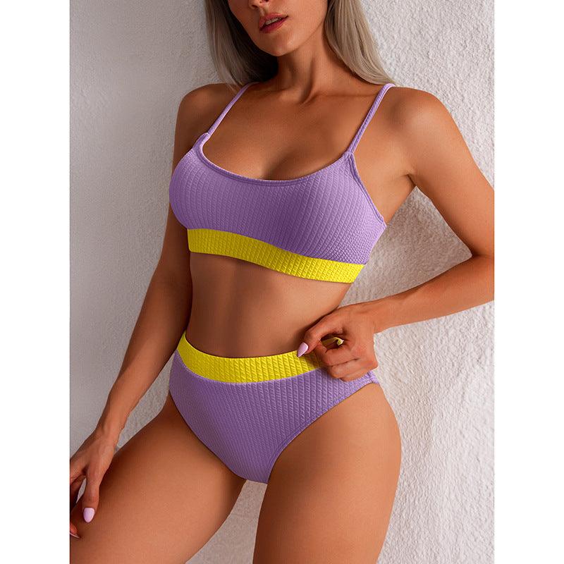 High Waist Bikini Swimwear Women Swimsuit New Push Up Biquini Ribbed Bathing Suit Women Sexy High Cut Bikinis Set - fadidesign