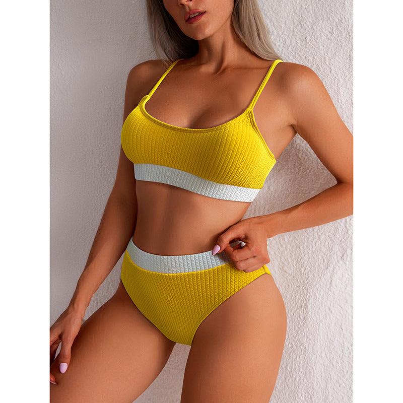 High Waist Bikini Swimwear Women Swimsuit New Push Up Biquini Ribbed Bathing Suit Women Sexy High Cut Bikinis Set - fadidesign