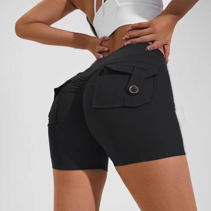 High Waist Hip Lifting Shorts With Pockets Quick Dry Yoga Fitness Sports Pants Summer Women Clothes - fadidesign