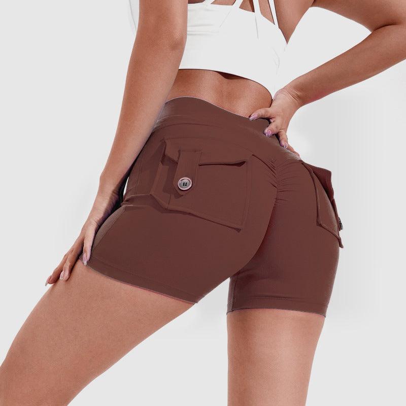 High Waist Hip Lifting Shorts With Pockets Quick Dry Yoga Fitness Sports Pants Summer Women Clothes - fadidesign