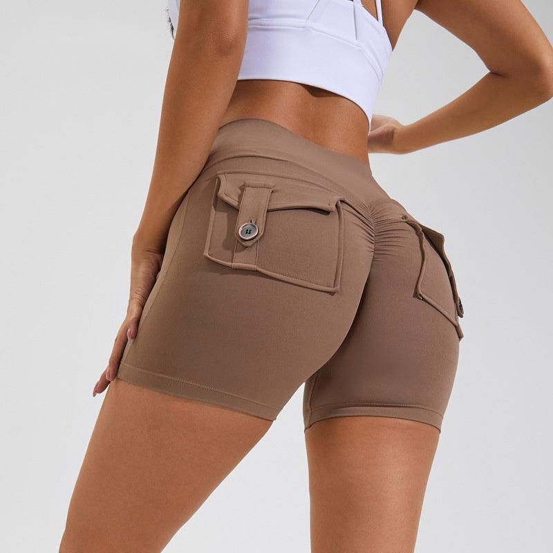 High Waist Hip Lifting Shorts With Pockets Quick Dry Yoga Fitness Sports Pants Summer Women Clothes - fadidesign