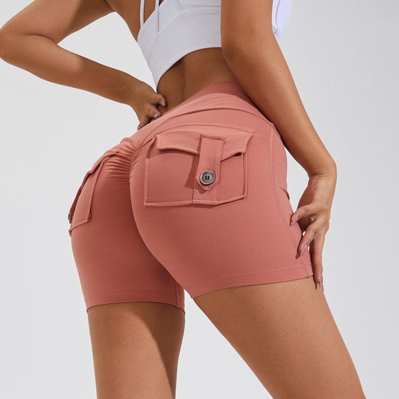 High Waist Hip Lifting Shorts With Pockets Quick Dry Yoga Fitness Sports Pants Summer Women Clothes - fadidesign