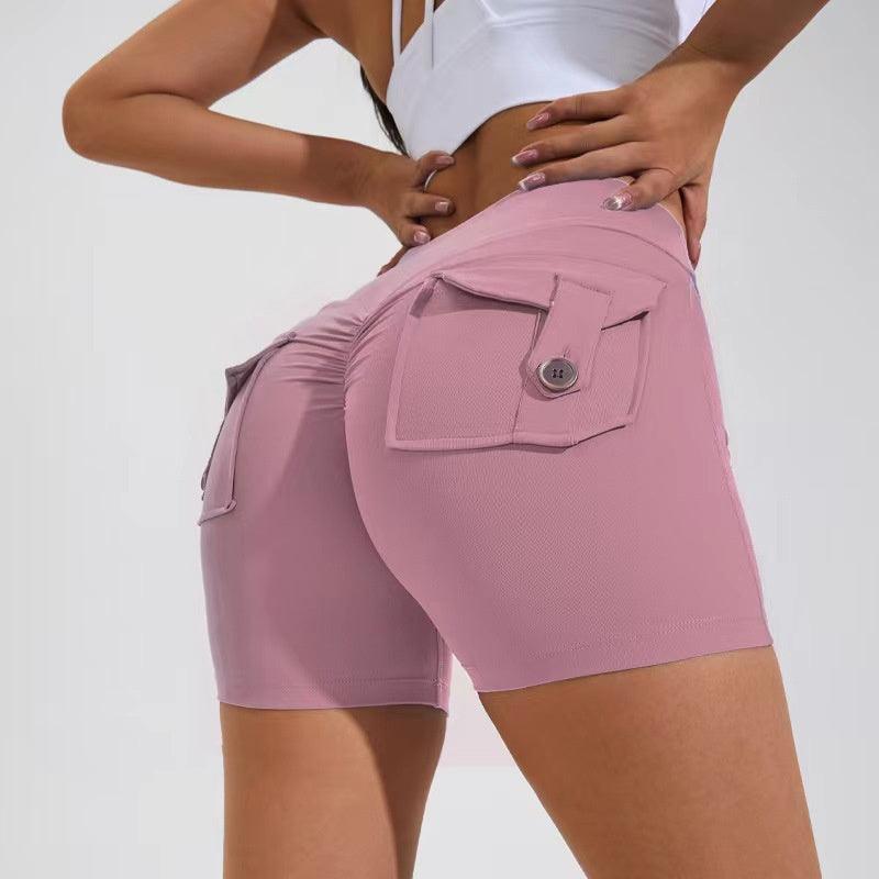 High Waist Hip Lifting Shorts With Pockets Quick Dry Yoga Fitness Sports Pants Summer Women Clothes - fadidesign