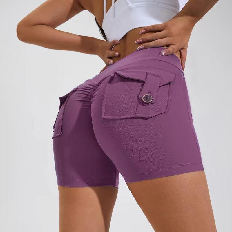 High Waist Hip Lifting Shorts With Pockets Quick Dry Yoga Fitness Sports Pants Summer Women Clothes - fadidesign