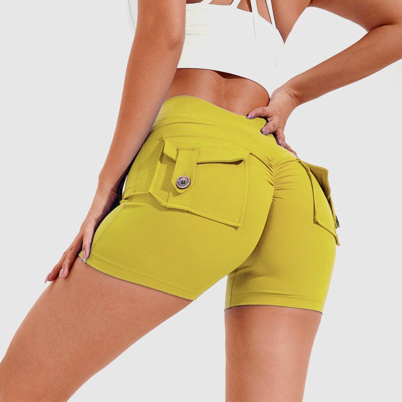 High Waist Hip Lifting Shorts With Pockets Quick Dry Yoga Fitness Sports Pants Summer Women Clothes - fadidesign