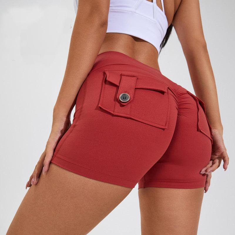 High Waist Hip Lifting Shorts With Pockets Quick Dry Yoga Fitness Sports Pants Summer Women Clothes - fadidesign