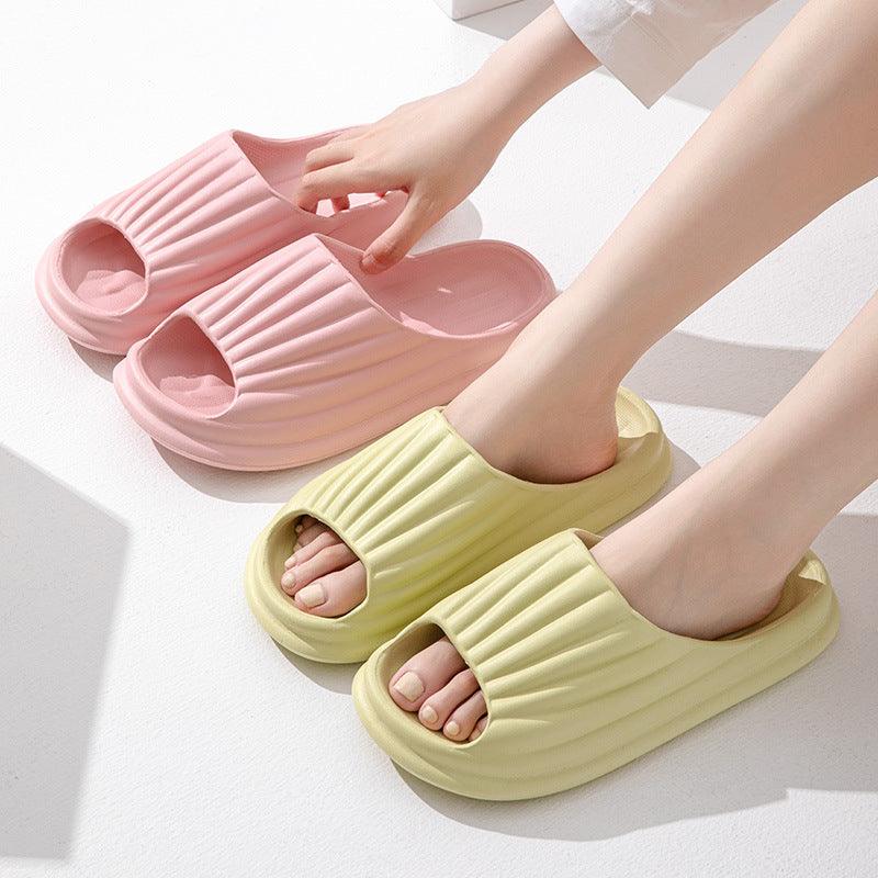 Home Slippers Women Men New Solid Striped Peep-toe Shoes House Floor Bathroom Slippers For Couple - fadidesign