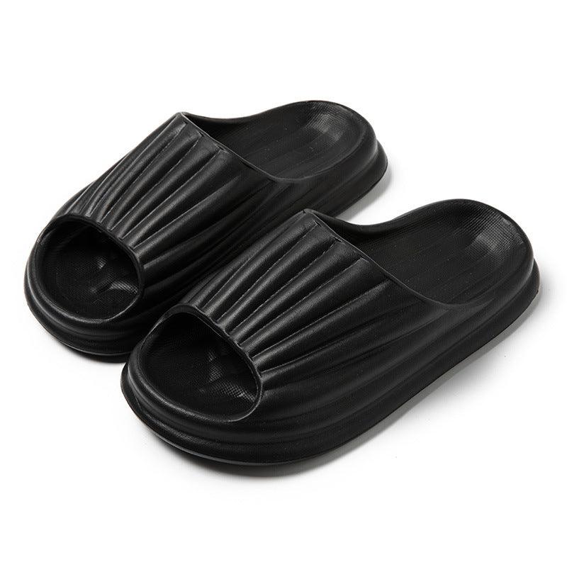 Home Slippers Women Men New Solid Striped Peep-toe Shoes House Floor Bathroom Slippers For Couple - fadidesign