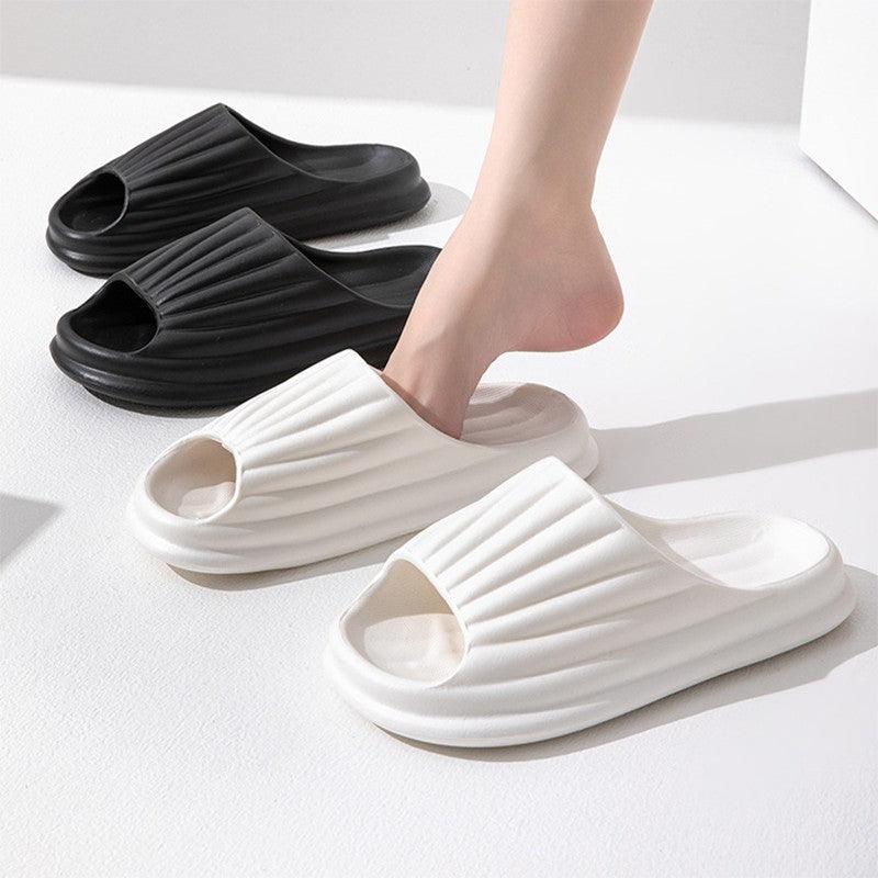 Home Slippers Women Men New Solid Striped Peep-toe Shoes House Floor Bathroom Slippers For Couple - fadidesign